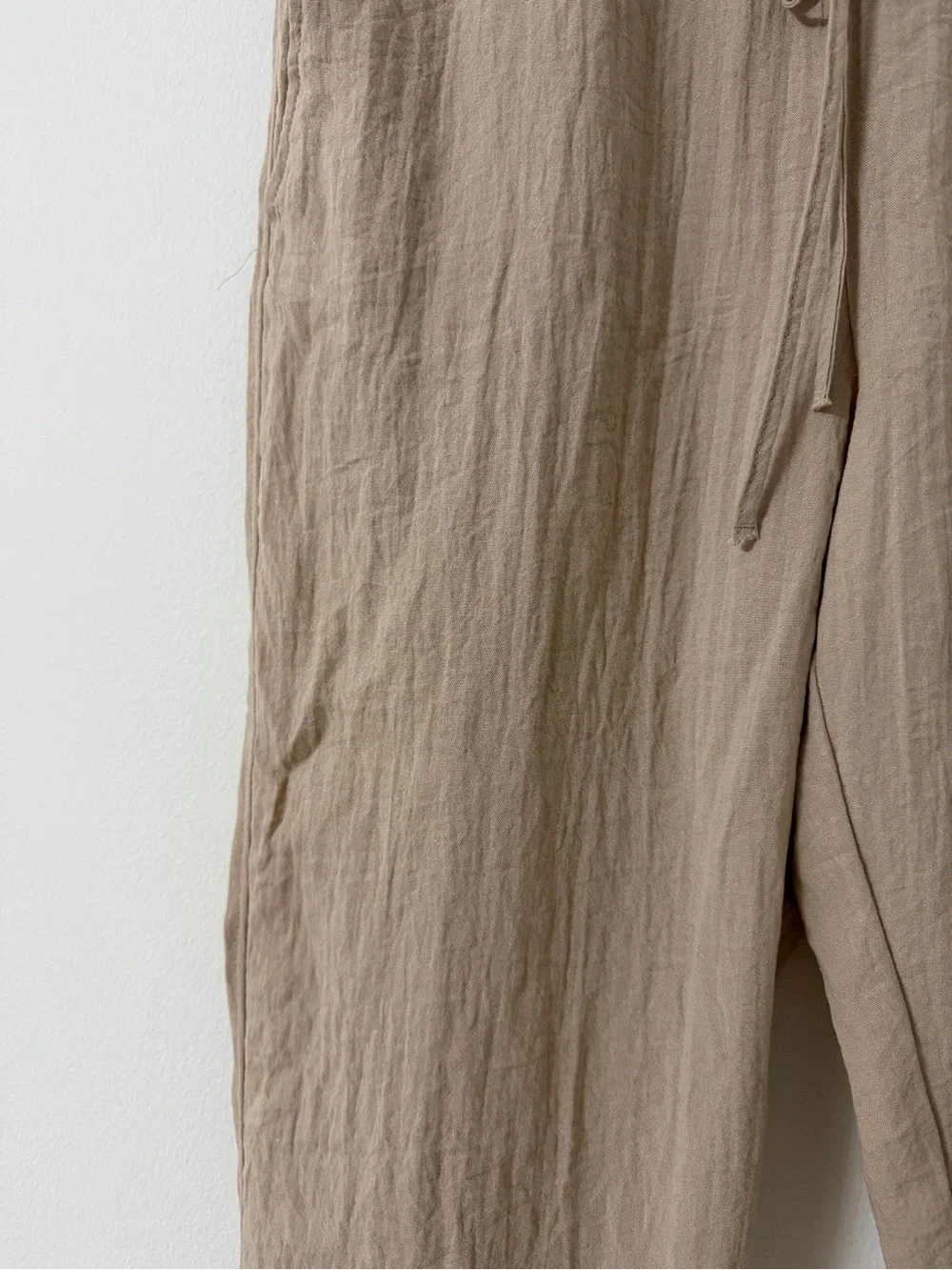 H&M Women's Drawstring Linen-Feel Joggers — Light Beige